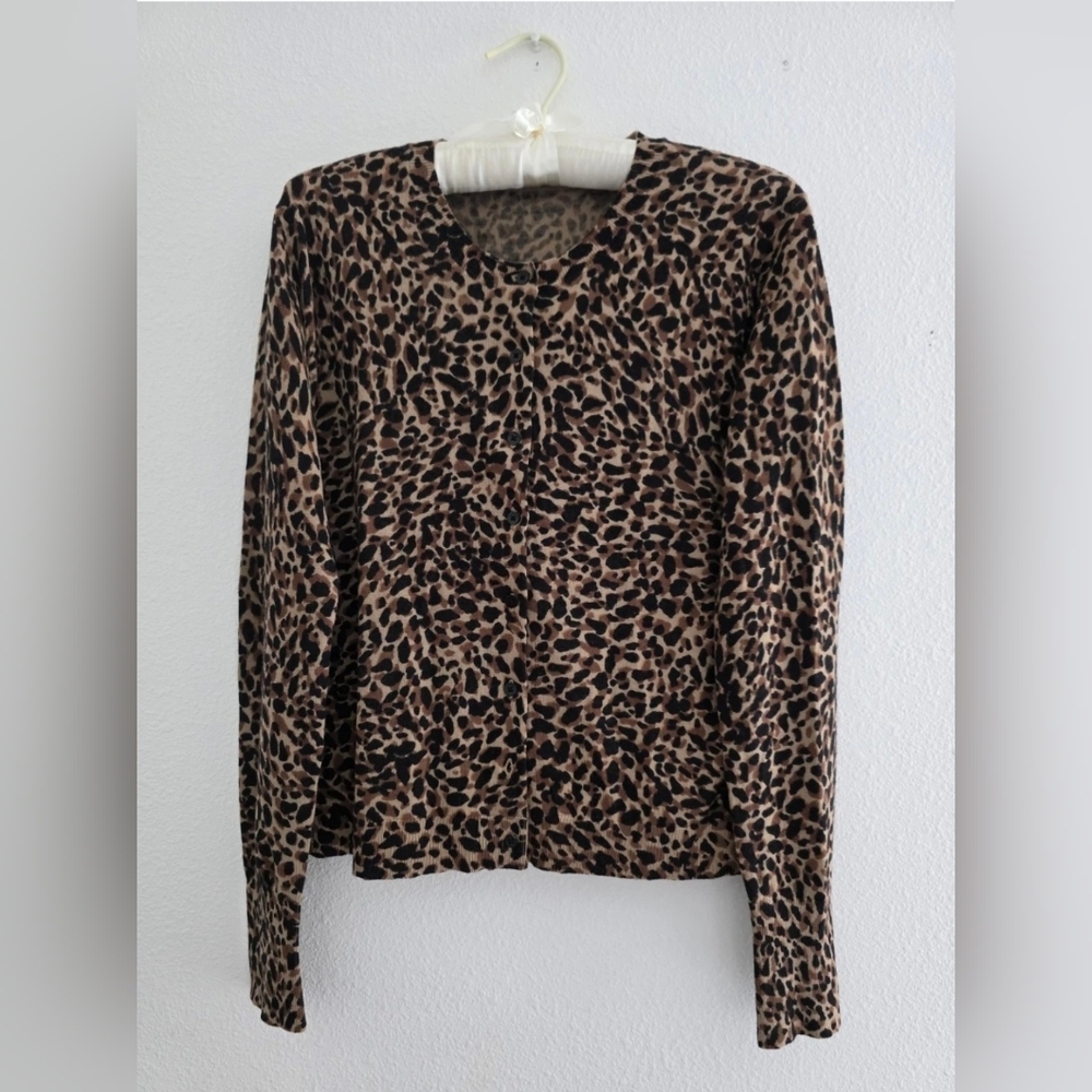 L. K. Bennett Nestie Superfine Wool Cardigan Sweater Leopard Animal Print Size S